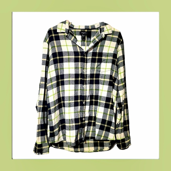 Forever 21 Mens Plaid Button Up Long Sleeve 100% Cotton White, Navy, Green/Small - Picture 1 of 7